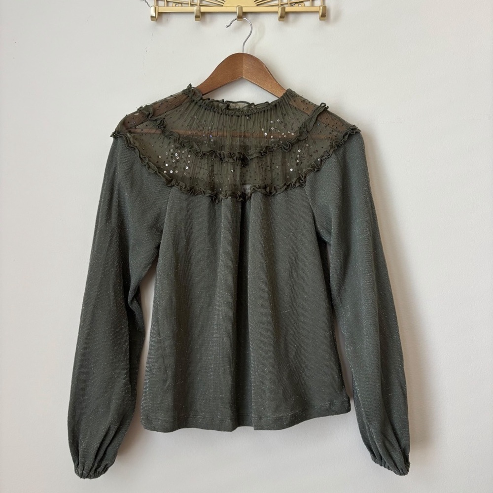 Ranna Gill Green Mesh Beaded Top XXS NEW NWT Anthropologie